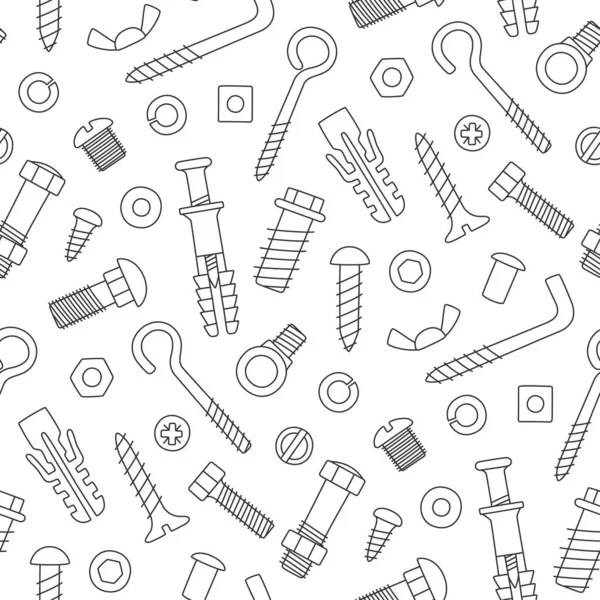 Απρόσκοπτη μορφή συνδετήρων. Βίδες, βίδες, παξιμάδια, πείρους και πριτσίνια σε στυλ doodle. Χειροποίητο οικοδομικό υλικό. — Διανυσματικό Αρχείο