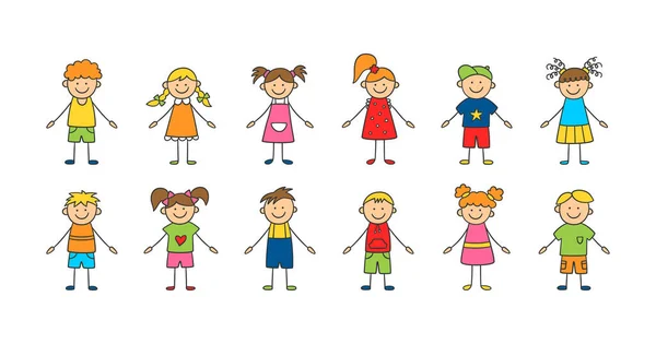 Set of funny children. Happy cute doodle kids. A set of isolated characters. Vector illustration — Stock Vector