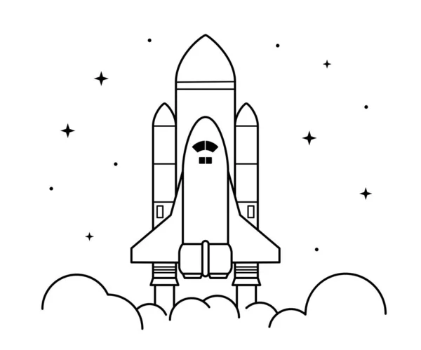 Space rocket launch. Technology spaceship, science and shuttle. Symbol of successful start. Vector illustration.