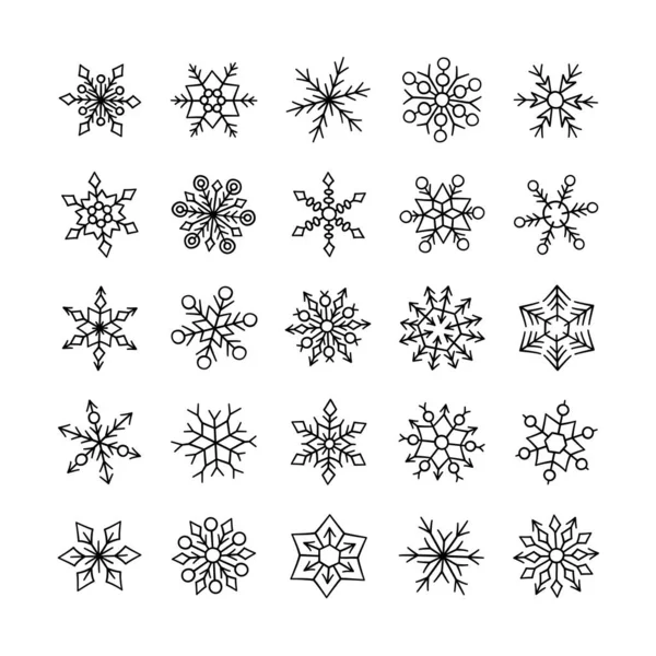 Aranyos téli hópelyhek gyűjtemény elszigetelt fehér háttér. Vektorillusztráció — Stock Vector