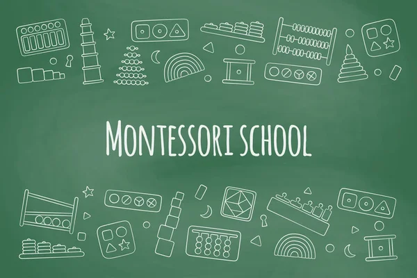 Giocattoli per bambini disegnati a mano per giochi Montessori. Giocattoli logici educativi per bambini in età prescolare. — Vettoriale Stock