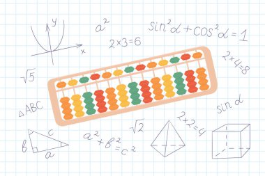 Çocuklar için zihinsel aritmetik öğrenmek için abaküs soroban. Japon zihinsel matematik sisteminin illüstrasyon kavramı.