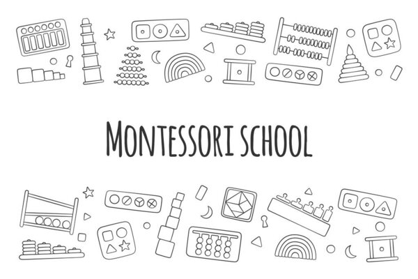 Hand drawn kid toys for Montessori games. Education logic toys for preschool children.