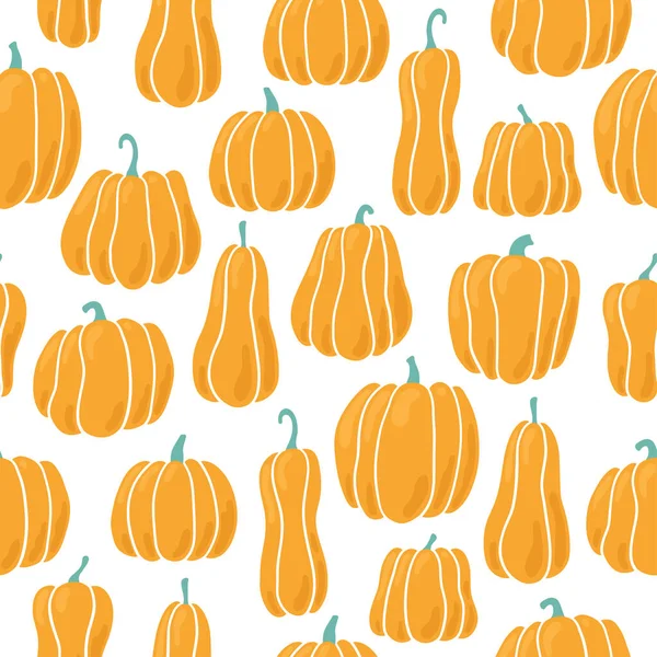 Pumpkin seamless pattern. Pumpkins of different shapes. Hand drawn vector illustration — Stock Vector