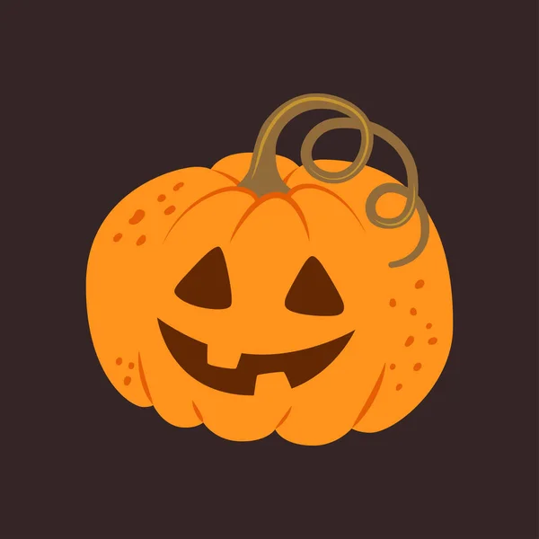 Calabaza de Halloween con cara divertida sobre fondo oscuro. Vector dibujado a mano — Archivo Imágenes Vectoriales