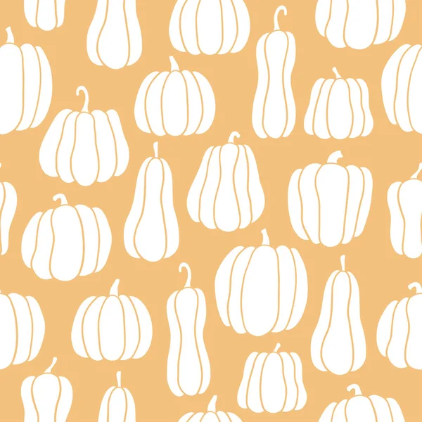 Pumpkin seamless pattern. White pumpkins of different shapes. Hand drawn vector illustration — Stock Vector