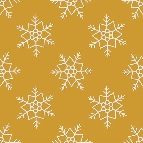 Patrón dorado sin costuras con lindos copos de nieve. Textura de nieve dibujada a mano. Vector — Archivo Imágenes Vectoriales