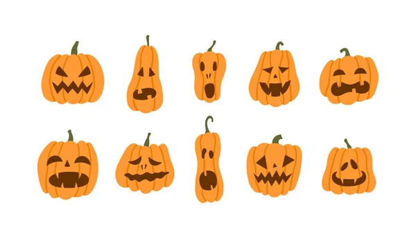 Ensemble de citrouilles halloween sourire terrible. Illustration vectorielle en style plat — Image vectorielle