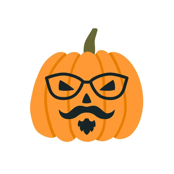 Halloweenpompoenen in de vorm van een hipster met bril, snor en baard. Vectorillustratie — Stockvector