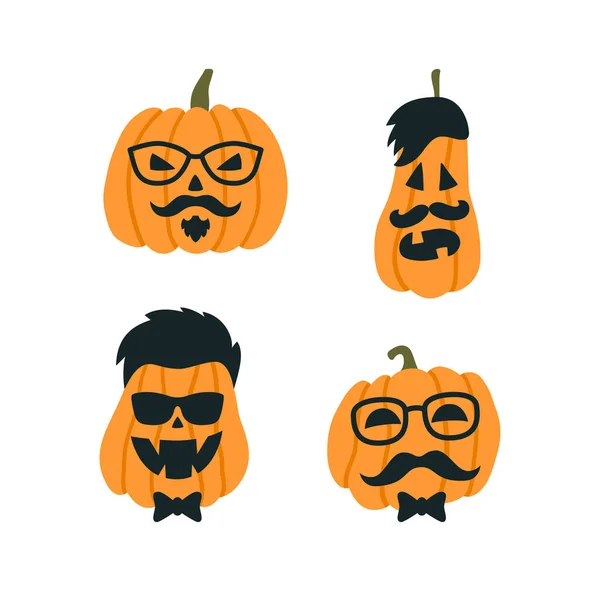Halloween Dynia w obrazie hipstera z okularami i wąsami. Ilustracja wektora — Wektor stockowy