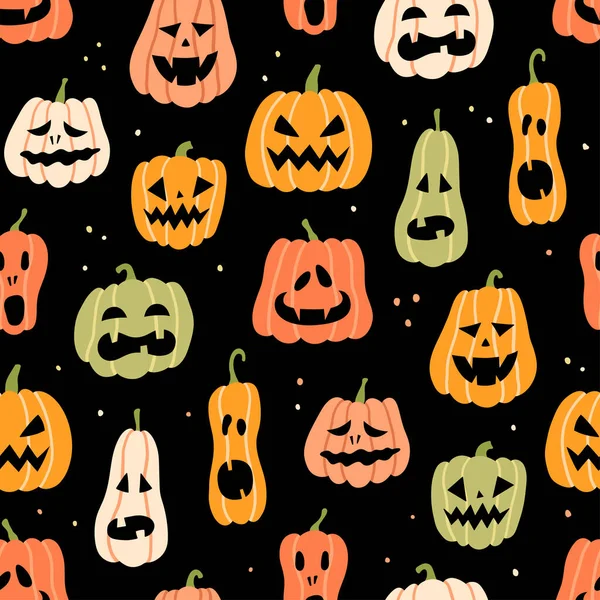 Halloween pompoen naadloos patroon. Handgetekende vectorillustratie — Stockvector