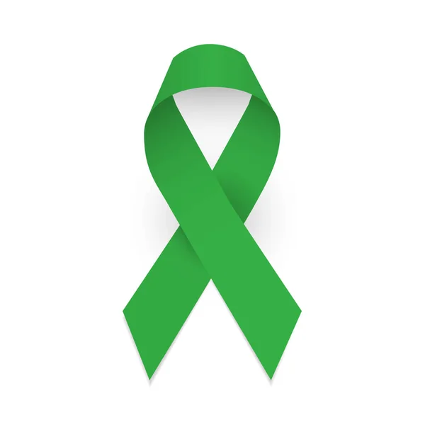 Green awareness ribbon. Symbol of celebral palsy and Mental health. Isolated vector illustration — Stock Vector