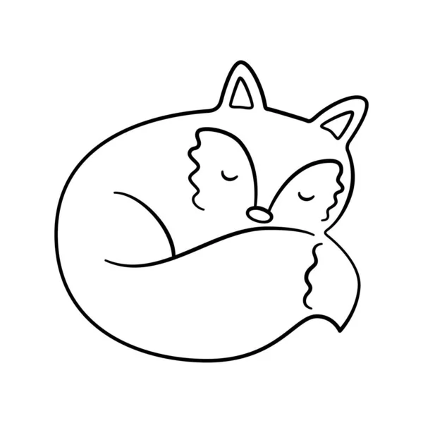 Roztomilý spánek liška ve stylu čmáranice. Ručně kreslená vektorová ilustrace — Stockový vektor
