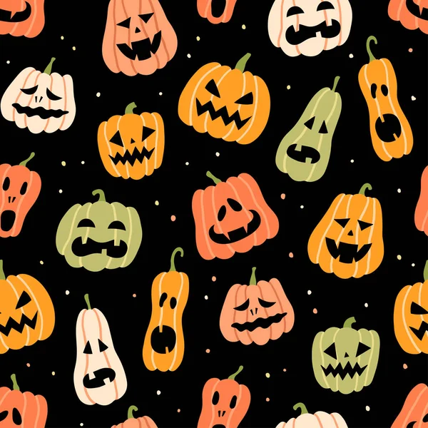 Halloween dynia bezszwowy wzór. Ilustracja wektora narysowanego ręcznie — Wektor stockowy