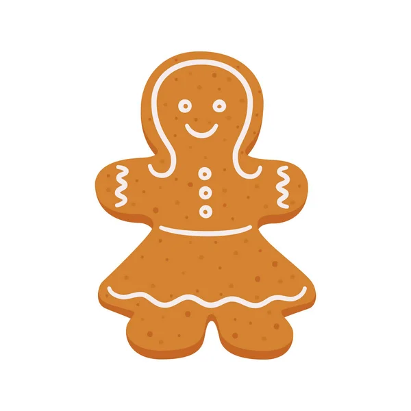 Christmas gingerbread cookies in the shape of a girl. Gingerbread woman. — Stock Vector