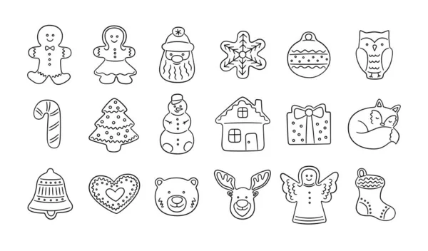 Set de galletas de jengibre para Navidad en estilo doodle. — Archivo Imágenes Vectoriales