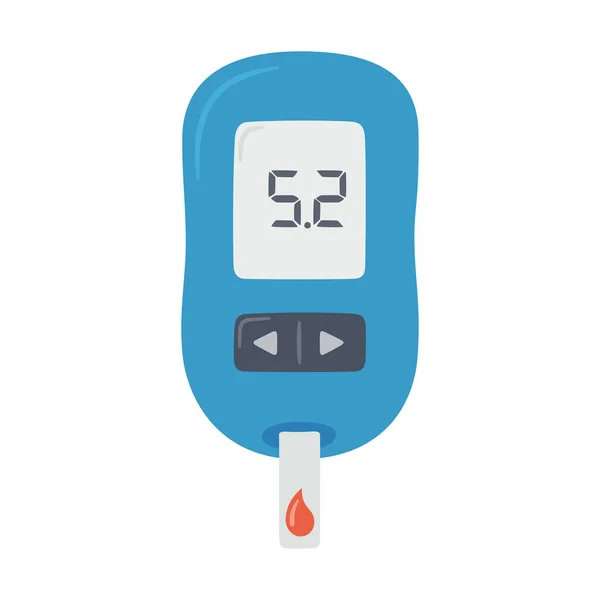 Przenośny glukometer o normalnych wartościach. Badanie poziomu glukozy we krwi. Odczyty cukru we krwi. Kontrola i diagnostyka cukrzycy. — Wektor stockowy