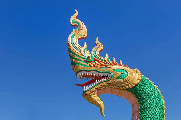 Close Head Thai Dragon Serpent King Statues Stairs Buddhist Thai — Stock Photo, Image