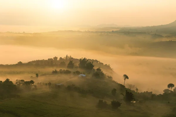 Nascer Sol Com Neblina Manhã Ponto Vista Khao Takhian Ngo — Fotografia de Stock