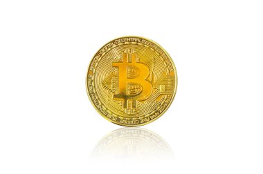 Beyaz arka planda izole edilmiş altın bitcoin dijital elektronik siber para birimi. İş konsepti.