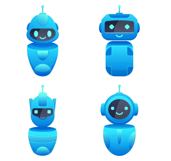 Karakter chatbot tersenyum penuh warna. membantu robot. ilustrasi vektor. terisolasi di latar belakang putih - Stok Vektor