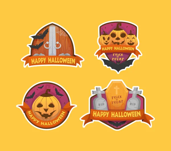 Ensemble de dessins animés de style Happy Halloween étiquettes — Image vectorielle