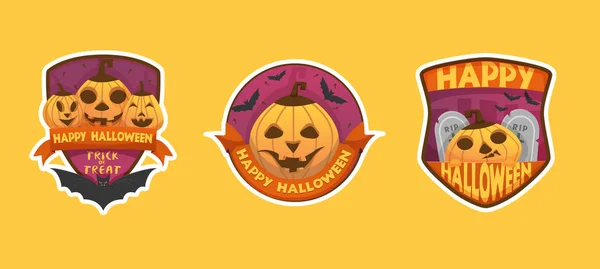 Ensemble de dessins animés de style Happy Halloween étiquettes — Image vectorielle