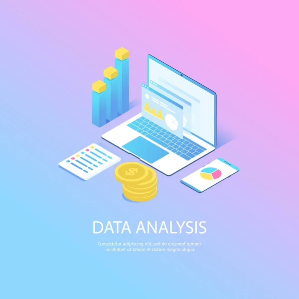 Modern web  isometric data analysis — Stock Vector