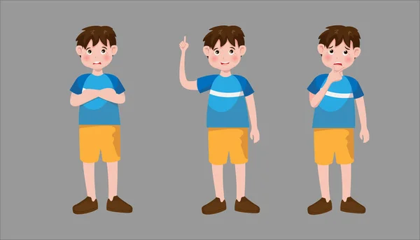 Kleine Jongen Karakter Set Geïsoleerd Achtergrond Vector Illustratie Cartoon Platte — Stockvector