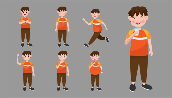 Kleine Jongen Karakter Set Geïsoleerd Achtergrond Vector Illustratie Cartoon Platte — Stockvector