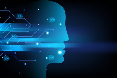 Soyut yapay zeka teknolojisi mavi arka plan. Vektör illüstrasyon tasarımı.