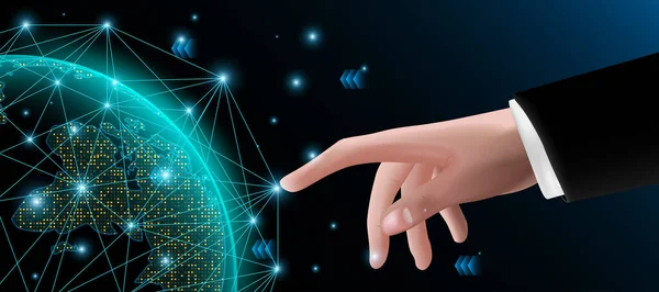 Human Hand Touch World Technology Connection Konzept Vektor Illustrationsdesign — Stockvektor