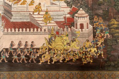 Wat Phra Kaew duvar içinde altın savaş arabası