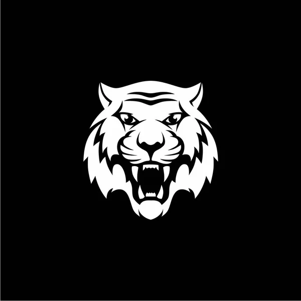 White Intimidating Tiger Company Logo Black Background Vector Illustration — Stock Vector