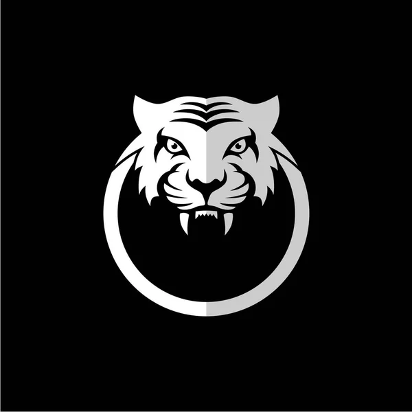 White Intimidating Tiger Company Logo Black Background Vector Illustration — Stock Vector