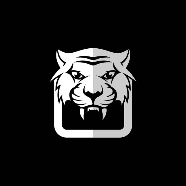 Bílá Zastrašující Tygr Firemní Logo Černém Pozadí Vektor Ilustrace — Stockový vektor