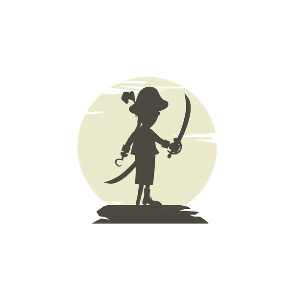 Crochet Pirate Silhouette Art Logo Isolé Sur Fond Blanc Vecteur — Image vectorielle