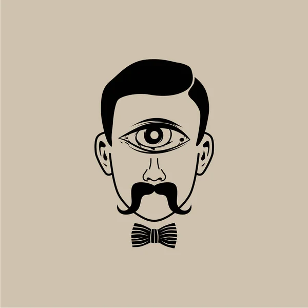 Retro Male Head One Eye Mustache Grey Background — Stock Vector