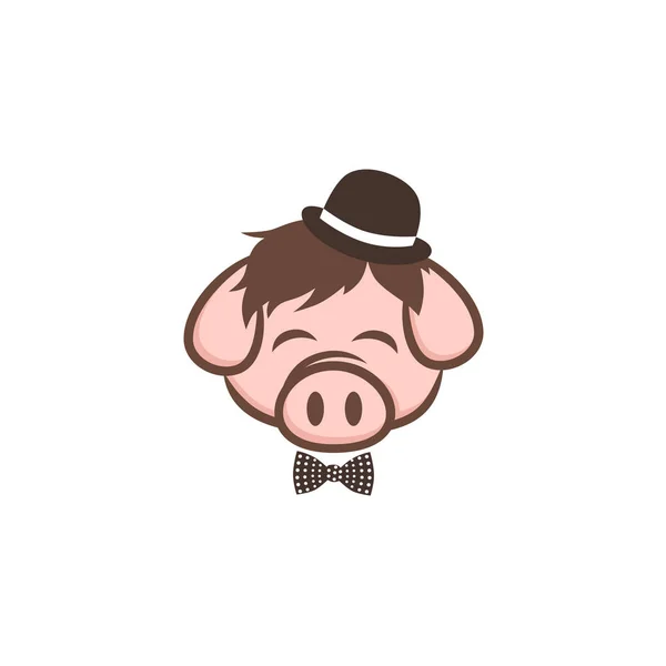 Pig Hat Bow Tie Isolated White Background — Stock Vector