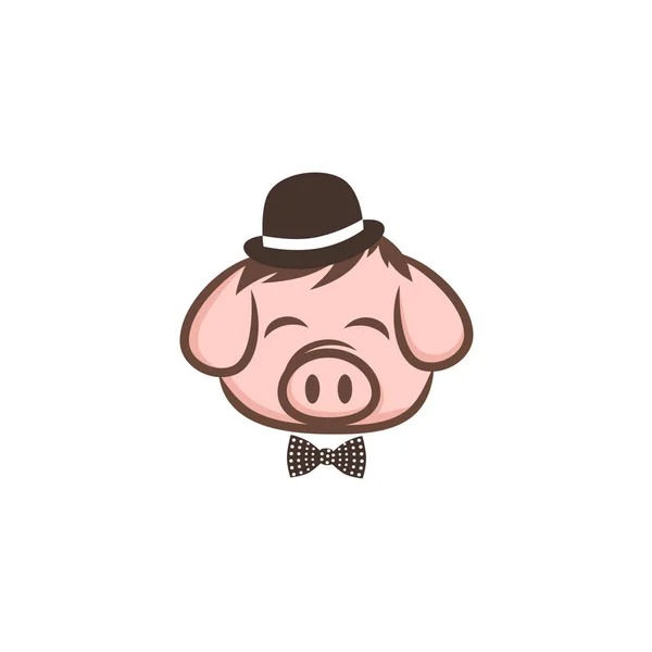 Pig Hat Bow Tie Isolated White Background — Stock Vector