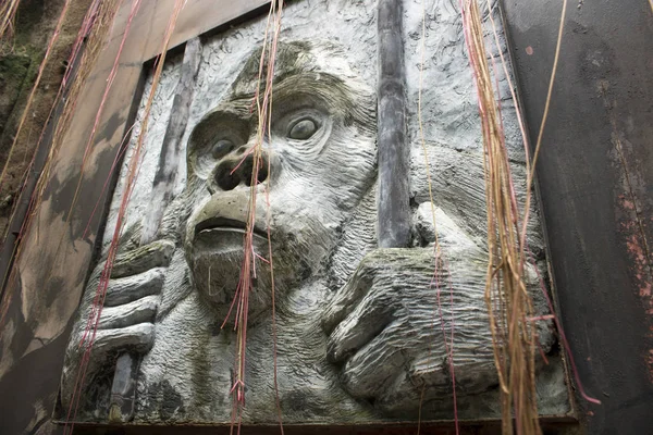 gorilla face stone rock statue on captivity