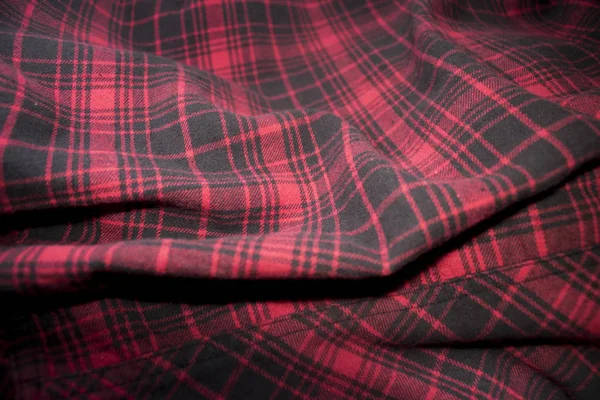 Röd Rutig Flanell Tyg Trasa Tartan Plagget Textil — Stockfoto