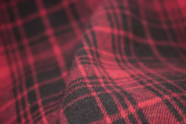 Röd Rutig Flanell Tyg Trasa Tartan Plagget Textil — Stockfoto