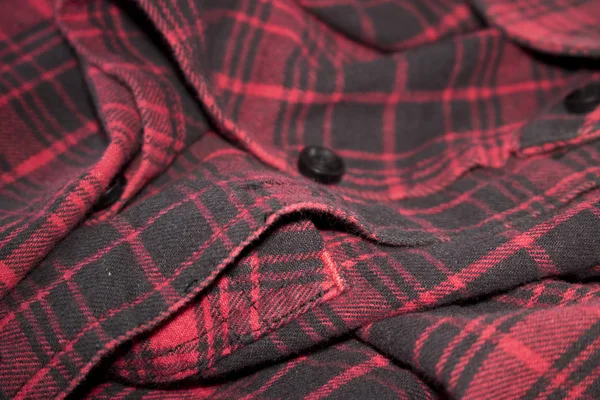 Röd Rutig Flanell Tyg Trasa Tartan Plagget Textil — Stockfoto