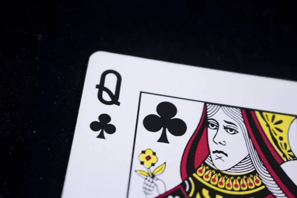 Королева Покеру Картки Чорному Тлі Темно — стокове фото