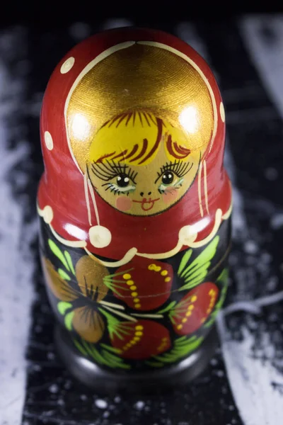 Matrioshka Babushka Bonecas Russas Sobre Tela Pintura Acrílica Preto Branco — Fotografia de Stock