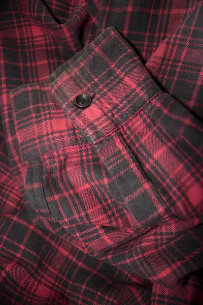 Röd Rutig Flanell Tyg Trasa Tartan Plagget Textil — Stockfoto