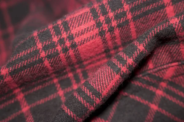 Röd Rutig Flanell Tyg Trasa Tartan Plagget Textil — Stockfoto