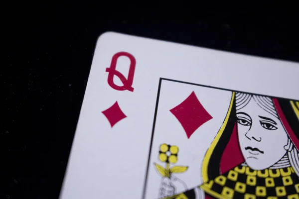 Королева Покеру Картки Чорному Тлі Темно — стокове фото