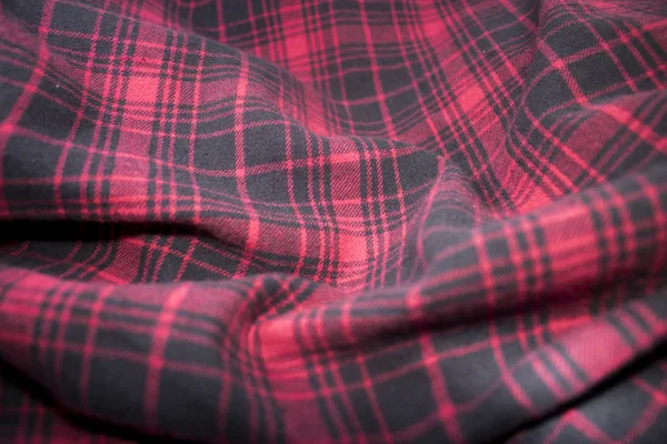 Röd Rutig Flanell Tyg Trasa Tartan Plagget Textil — Stockfoto